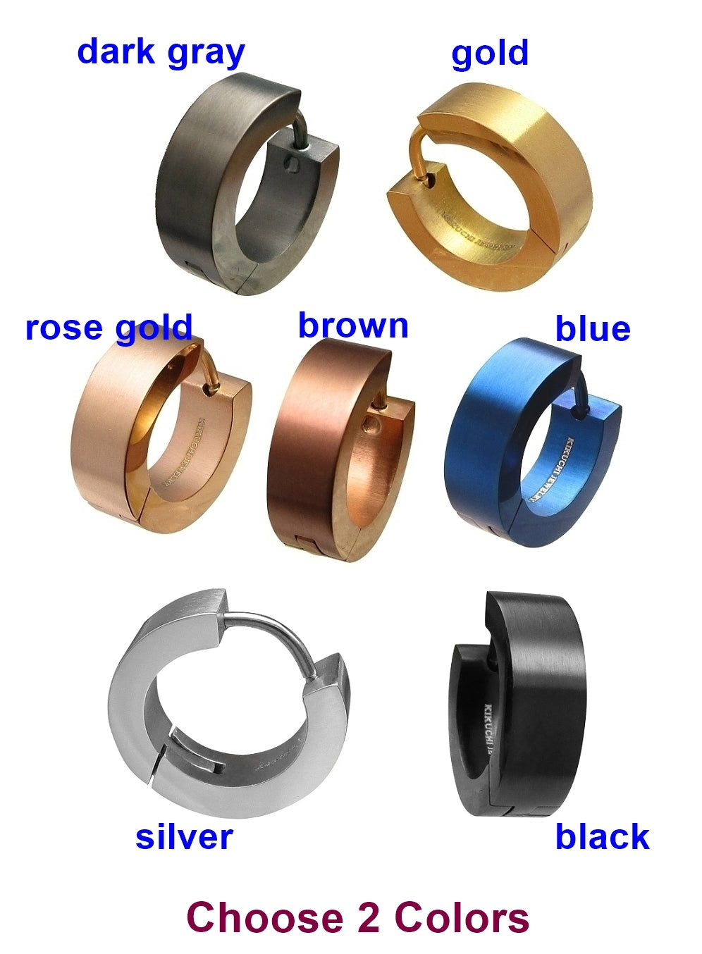 Ø 15 mm / 5 mm earrings for men women titanium clasp steel hoop huggies angular 7 colors Irongrey