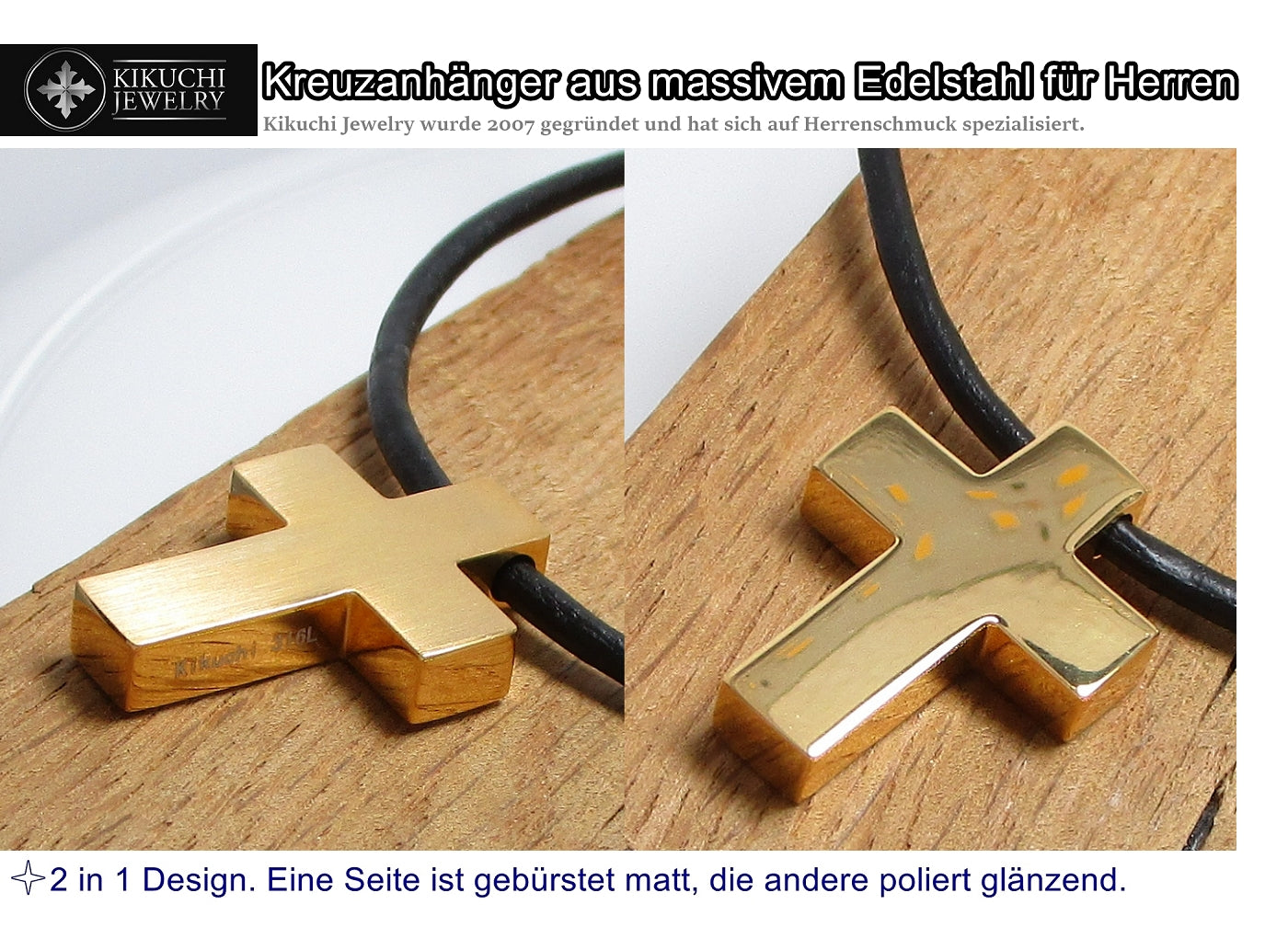 ✨ Cross Necklace Strong Cross Pendant Black Silver Gold 2-in-1 Design with Leather Chain