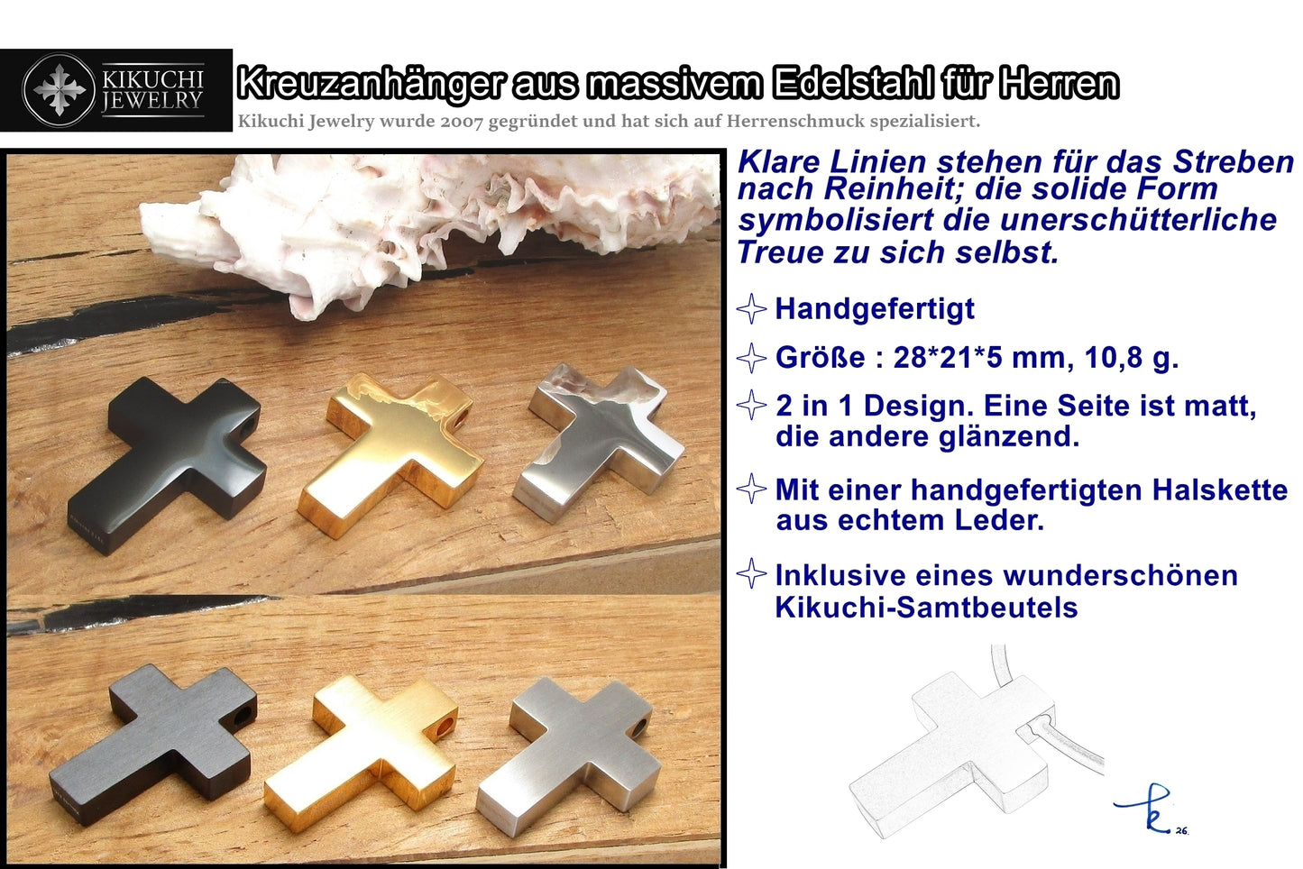 ✨ Cross Necklace Strong Cross Pendant Black Silver Gold 2-in-1 Design with Leather Chain