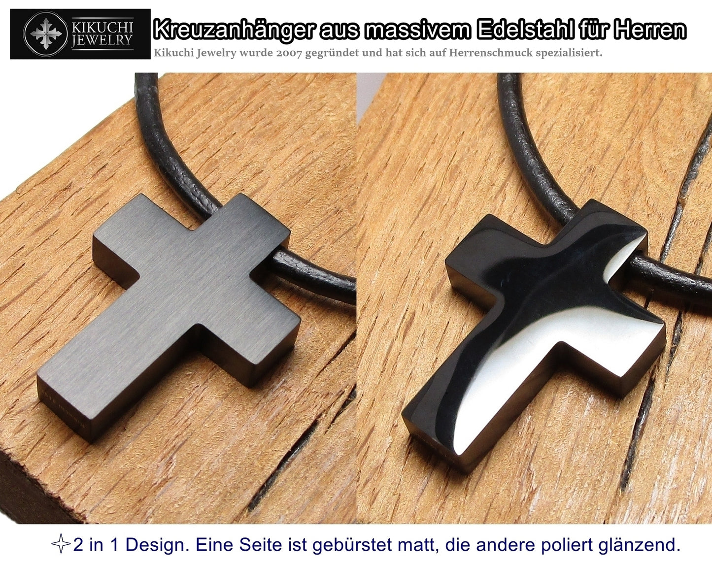 ✨ Cross Necklace Strong Cross Pendant Black Silver Gold 2-in-1 Design with Leather Chain
