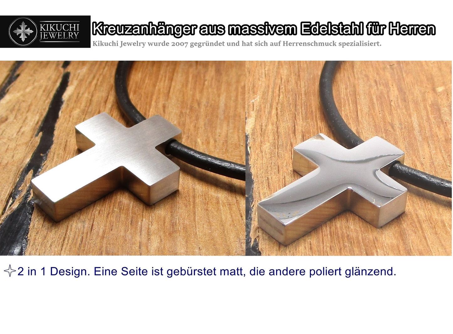 ✨ Cross Necklace Strong Cross Pendant Black Silver Gold 2-in-1 Design with Leather Chain