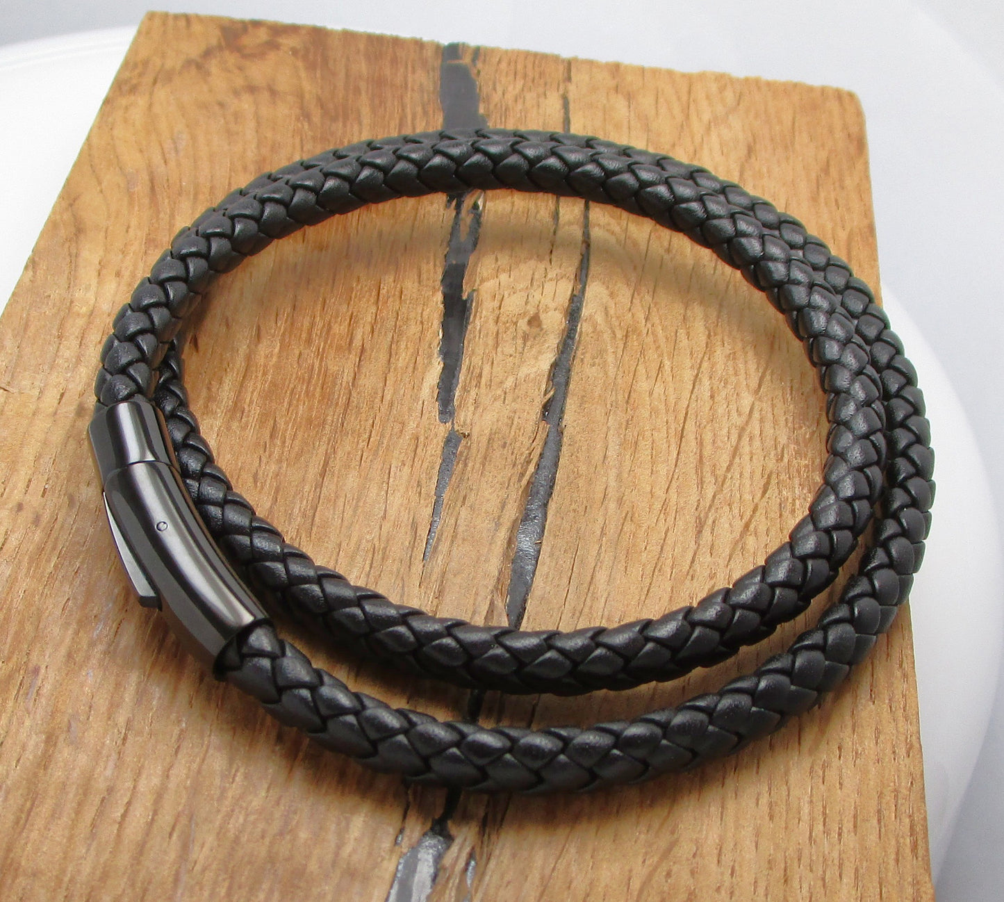 🔶 Unisex Lederhalsband Schwarz Kalbsleder aus sechs Bändern geflochten Ø 6mm mit Schwarzen Edelstahl Verschluss TOP