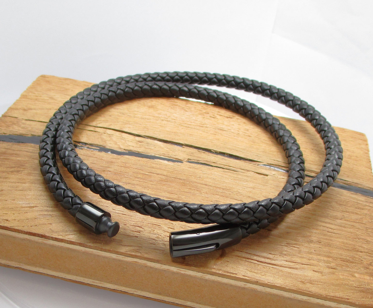 🔶 Unisex Lederhalsband Schwarz Kalbsleder aus sechs Bändern geflochten Ø 6mm mit Schwarzen Edelstahl Verschluss TOP