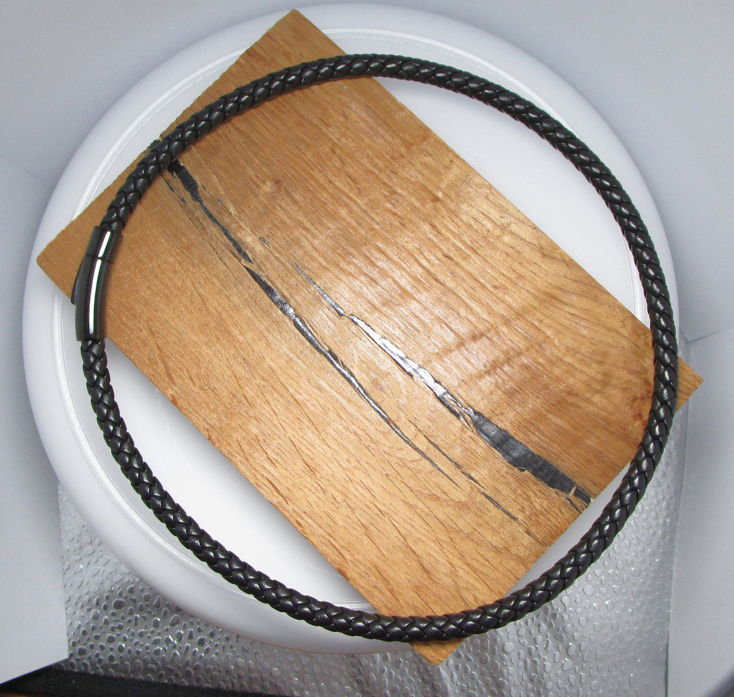 🔶 Unisex Lederhalsband Schwarz Kalbsleder aus sechs Bändern geflochten Ø 6mm mit Schwarzen Edelstahl Verschluss TOP