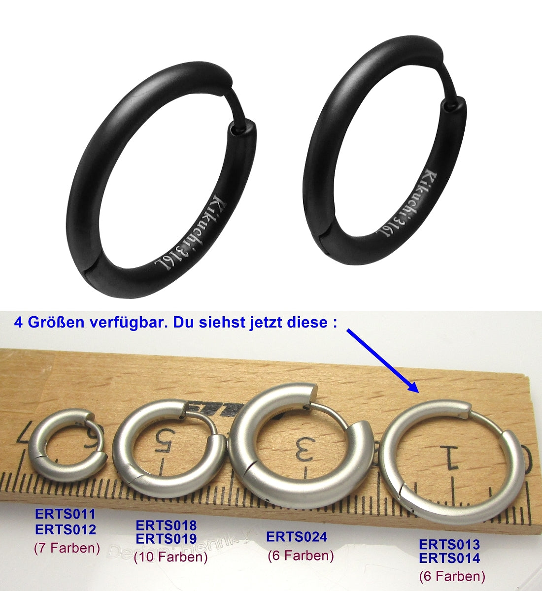 Ø 20 mm / 2,5 mm Ohrringe Titan Verschluss Edelstahl Creolen Groß Slim Tube Matt Hochglänzend Silber Gold Schwarz