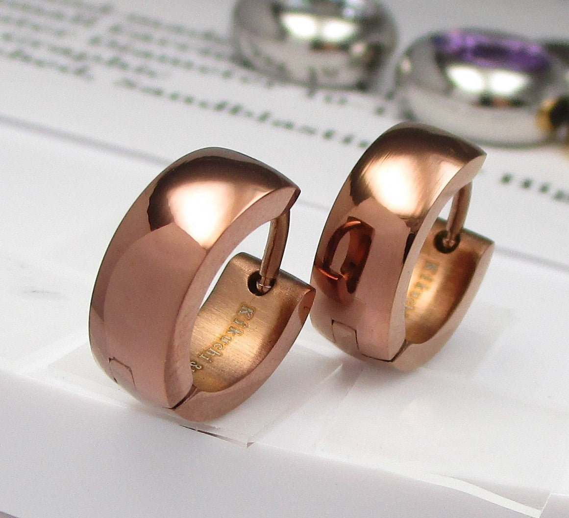 🎉 Edelstahl Ohrringe Ø 13,4 mm / 5 mm Bogen Creolen Schwarz Silber Blau Matt Gold Braun Rotgold Glänzend