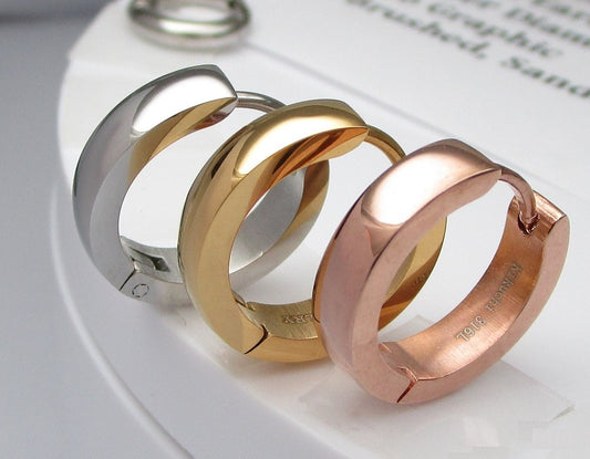 🎉 Edelstahl Ohrringe Damen Ø 16mm / 4mm Bogen Creolen Rotgold Gold Silber Poliert Hochglänzend