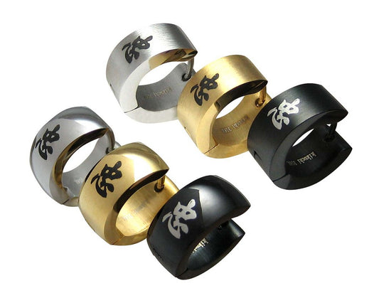 ✨Edelstahl Ohrringe klapp Creolen Gerade Gebürstet & Bogen Hochglänzend Kanji-Tattoo ER15110