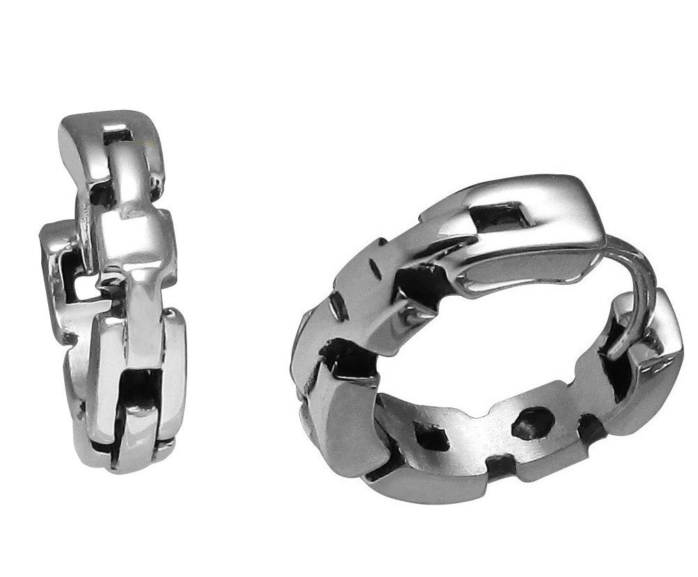 🎉 Edelstahl Ohrring Klapp Creole Ø 16,7 mm Cast Kette Silber Schwarz Glänzend Herren DamenER15171
