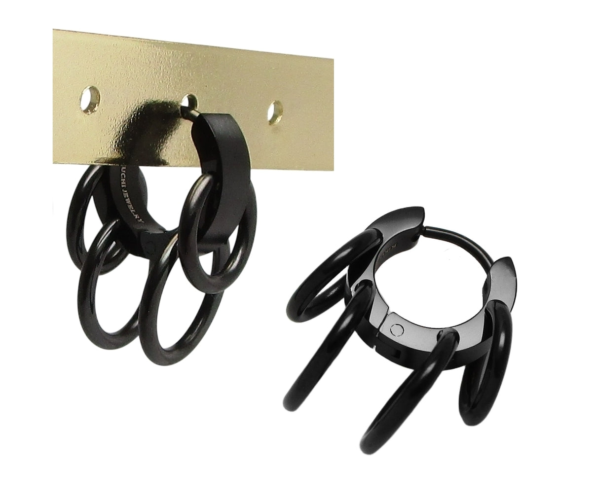 🔶Kikuchi Earrings Black Matte with 4 Rings 18g Titanium Post Stainless Steel Hoop Huggies for Men Women ERTS040