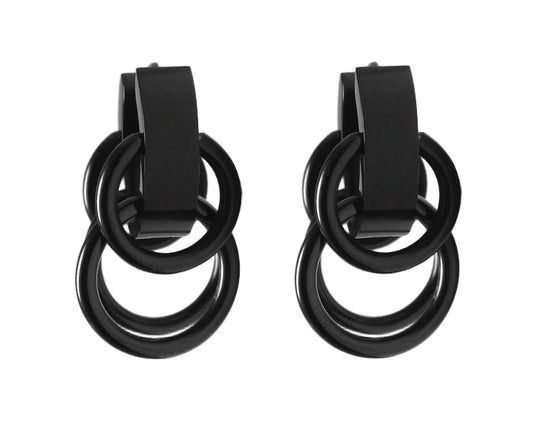 🔶Kikuchi Earrings Black Matte with 4 Rings 18g Titanium Post Stainless Steel Hoop Huggies for Men Women ERTS040