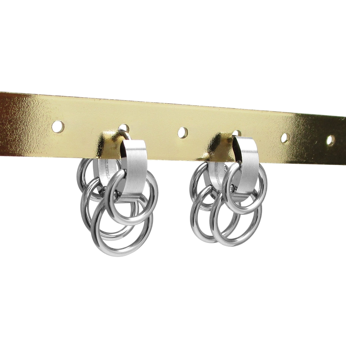 🔶Kikuchi Earrings Silver Matte with 4 Rings 18g Titanium Post Stainless Steel Hoop Huggies for Men Women ERTS040