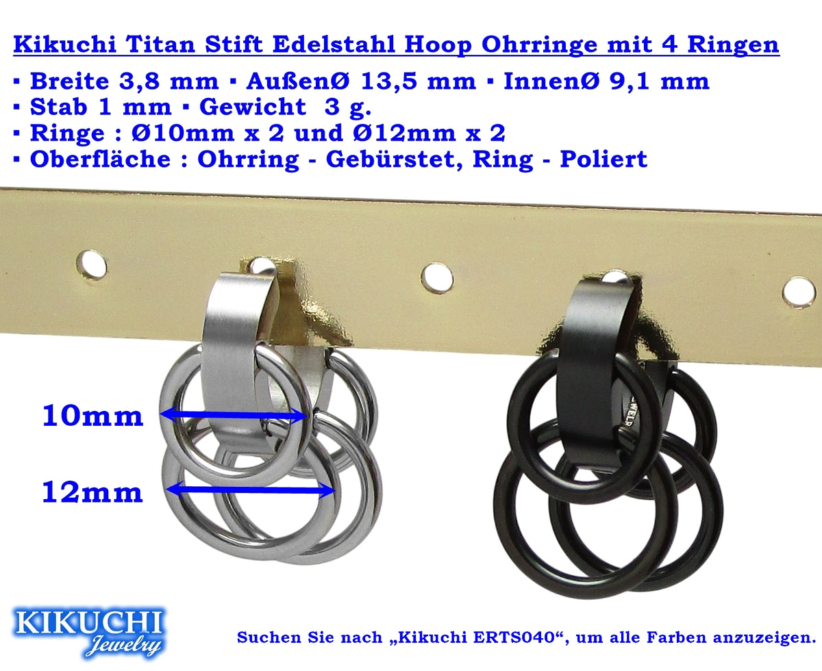 🔶Kikuchi Earrings Black Matte with 4 Rings 18g Titanium Post Stainless Steel Hoop Huggies for Men Women ERTS040