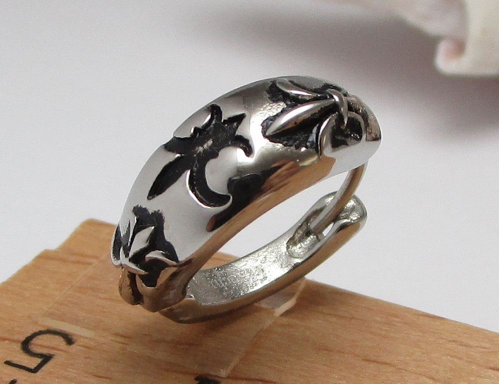 ✨Exklusiv Casting Ohrringe Edelstahl Klapp Creolen Silber Glänzend "Fleur de Lis " für Herren Damen
