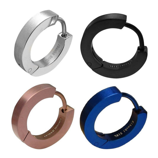 🔶 Titan Stäbchen Ohrringe Edelstahl Creolen Ø 15 mm Slim Hoop Gerade Gebürstet Schwarz Blau Silber Bronze Matt ERTS023