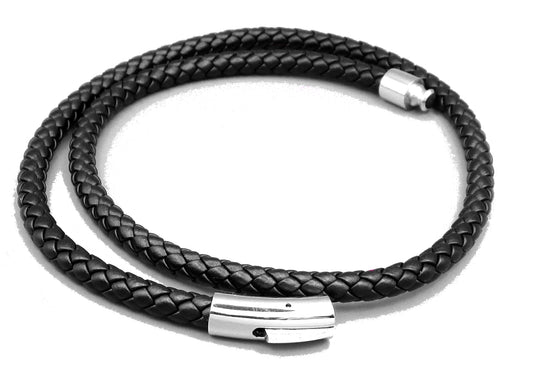 🔶 Unisex Lederhalsband Kalbsleder aus sechs Bändern geflochten Ø 6mm Schwarz Edelstahl Verschluss TOP