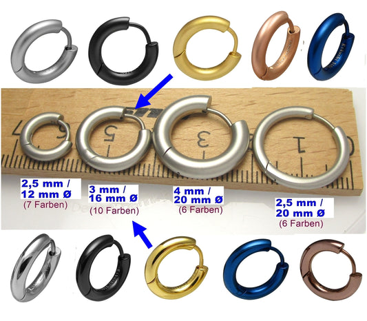 Ø 16 mm / 3 mm Ohrringe Titan Verschluss Creolen Tube Ohrstecker Hoop Huggie Damen Herren
