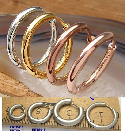 Ø 20 mm / 2,5 mm Edelstahl Ohrringe mit Titan Stab Klapp Creolen Ohrclicker Groß Slim Tube Hochglänzend Bronze Silber Roségold Schwarz