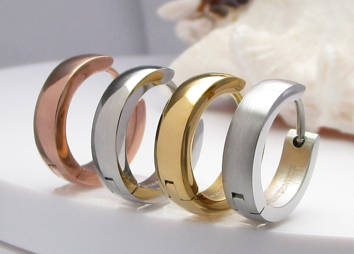 🎉 Stainless steel earrings rose gold gold silver Ø 16mm / 4mm bow hoop huggies polished  & brushed