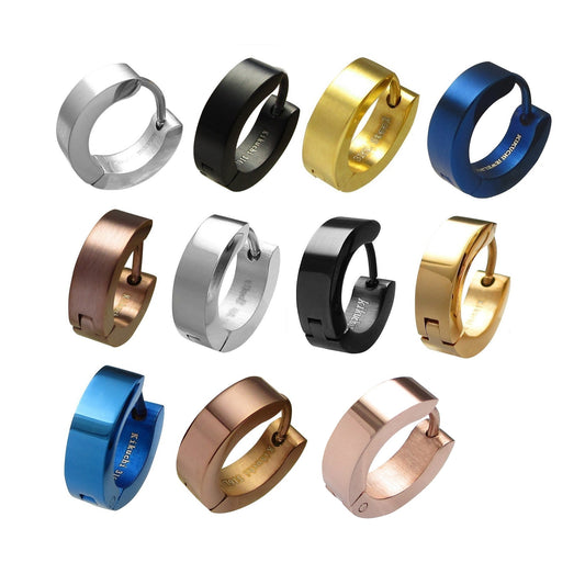 🎉Edelstahl Ohrringe 4mm / Ø 13,6 mm klapp Creolen Kantig Gerade Gebürstet & Hochglänzend 10 Farben WE15108