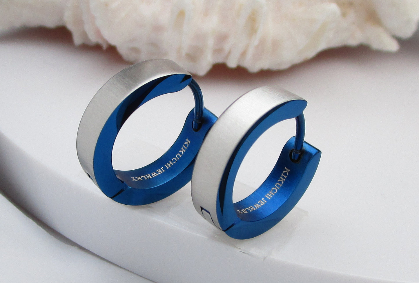 🔶 Ø 16 mm Ohrringe Horizontal gebürstet mit 18g Titan Stab Zweifarbig Klapp Creolen Ohrclicker Kantig Schwarz Gold Blau Bronze ERTS039