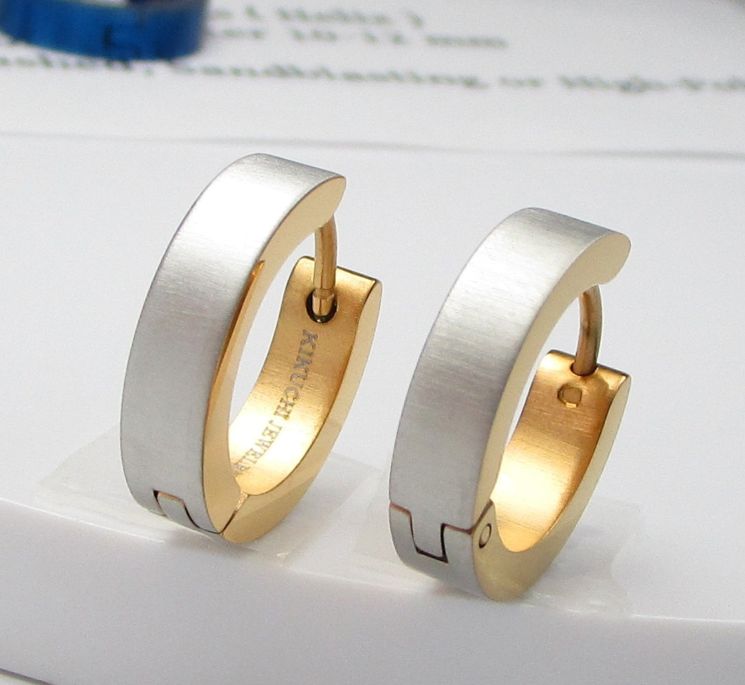 🔶 Ø 16 mm Ohrringe Horizontal gebürstet mit 18g Titan Stab Zweifarbig Klapp Creolen Ohrclicker Kantig Schwarz Gold Blau Bronze ERTS039