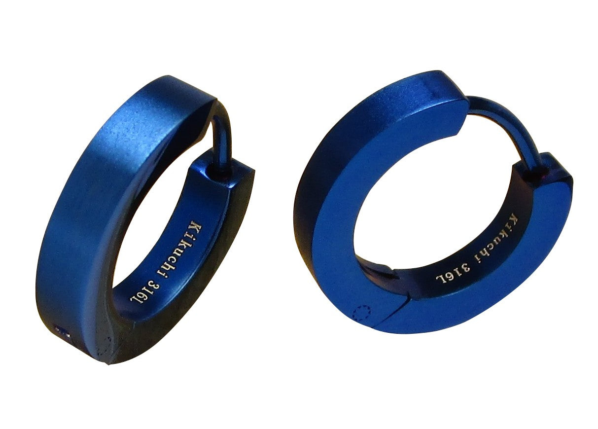 Men's earrings titanium rods stainless steel hoop huggies straight 3 mm / Ø 15 mm black blue silver matt ERTS023