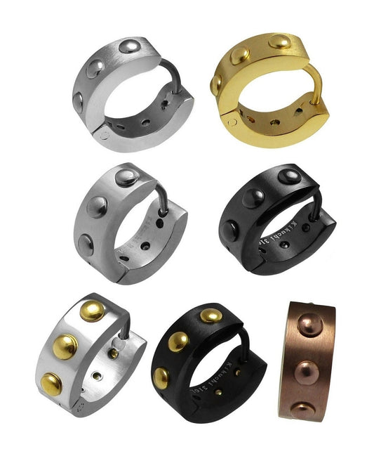 Herren Ohrringe Titan Verschluss Edelstahl Klapp Creolen Bicolor Schwarz Gold Silber Braun Niet ERTS020