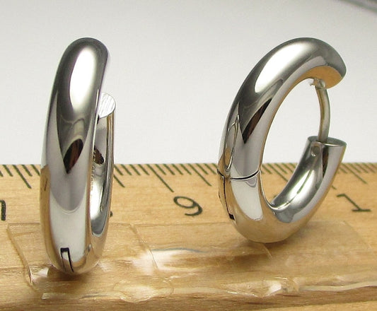 Ø 20 mm / 4 mm earrings silver high gloss stainless steel hoop earrings titanium clasp large tube stud earrings women men