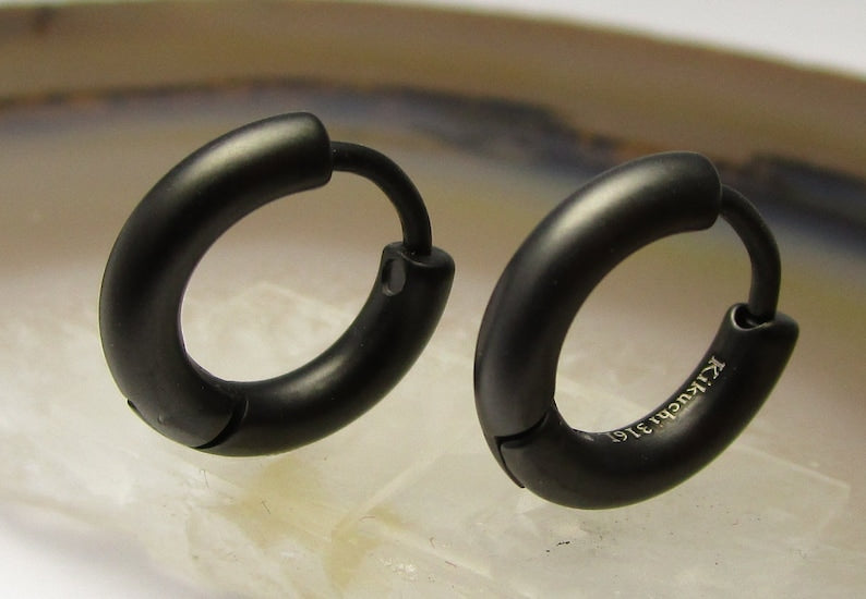Pair Ø 12 mm / 2.5 mm earrings matt high gloss stainless steel hoop earrings titanium clasp narrow tube ear studs 7 colours