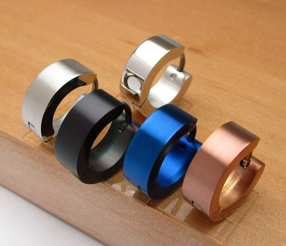 ✨Ø 13mm / 5mm stainless steel earrings with titanium bar hoop huggies angular straight silver black blue bronze matte &  high gloss ERTS028