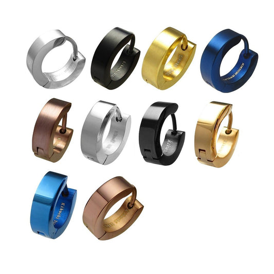 🎉Edelstahl Ohrringe 4mm / Ø 13,6 mm klapp Creolen Kantig Gerade Gebürstet & Hochglänzend 10 Farben WE15108
