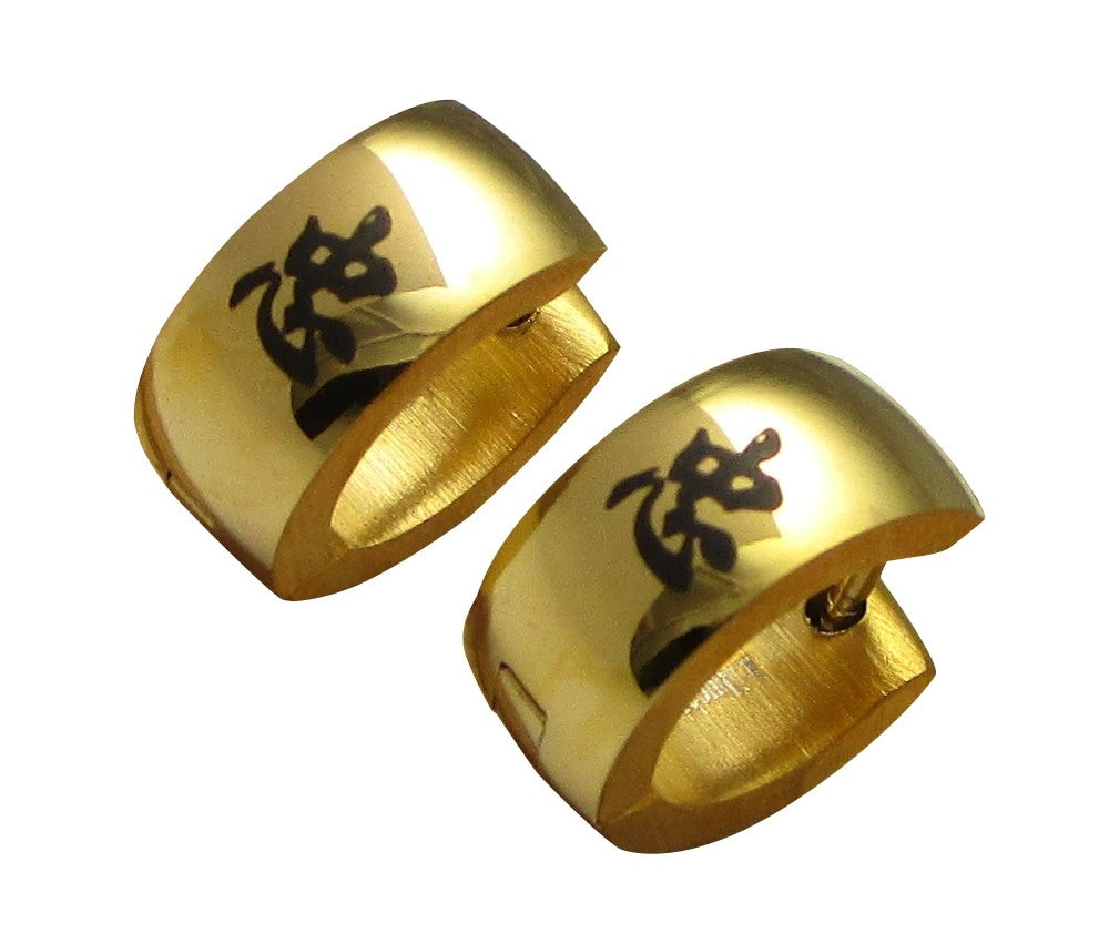 ✨Edelstahl Ohrringe klapp Creolen Gerade Gebürstet & Bogen Hochglänzend Kanji-Tattoo ER15110
