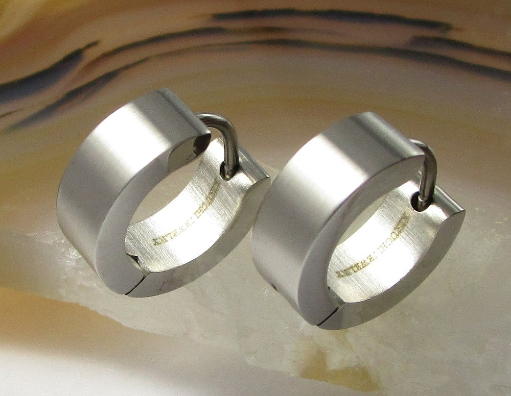 ✨Ø 13mm / 5mm stainless steel earrings with titanium bar hoop huggies angular straight silver black blue bronze matte &  high gloss ERTS028