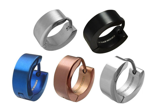 ✨Ø 13mm / 5mm stainless steel earrings with titanium bar hoop huggies angular straight silver black blue bronze matte &  high gloss ERTS028