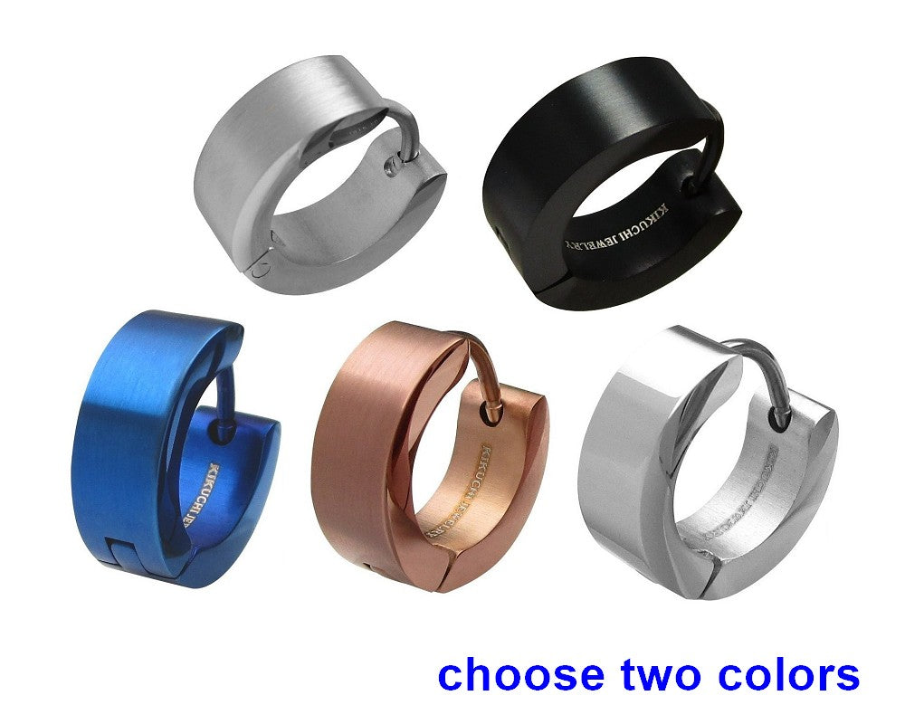 ✨Ø 13mm / 5mm stainless steel earrings with titanium bar hoop huggies angular straight silver black blue bronze matte &  high gloss ERTS028