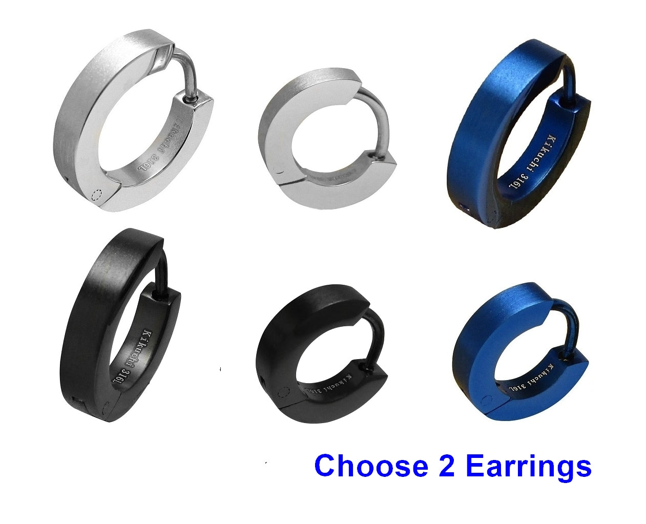 Men's earrings titanium rods stainless steel hoop huggies straight 3 mm / Ø 15 mm black blue silver matt ERTS023