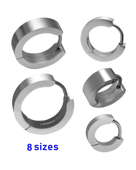Kikuchi Herren Ohrringe Ø 12-18 mm Titan Stäbchen Edelstahl Klapp Creolen Kantig Matt Silber Damen Herren